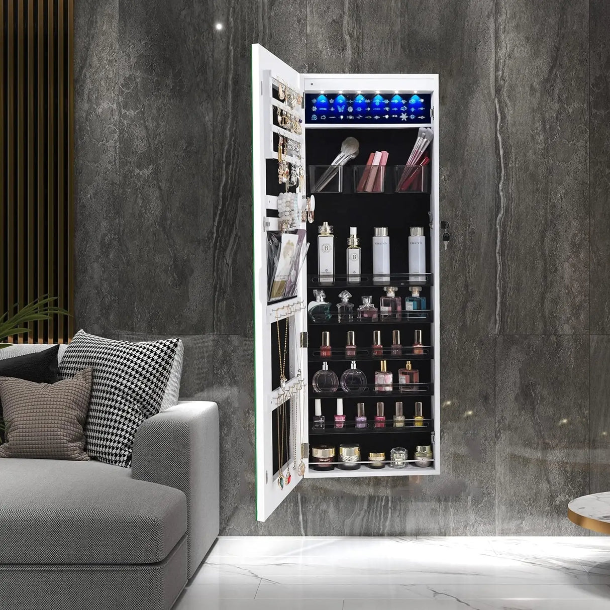 LED Mirror Jewelry Cabinet, Wall / Door Jewelry