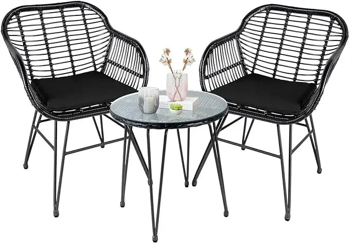 Leasbar 3 Piece Outdoor Wicker Conversation Bistro Set,