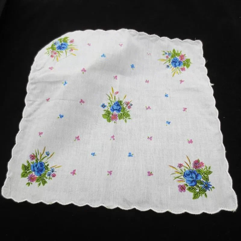 HOT white Ladies square Handkerchief Cotton Flowers Women