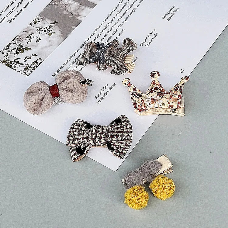 New cute bear girls hair bows 5pcs children