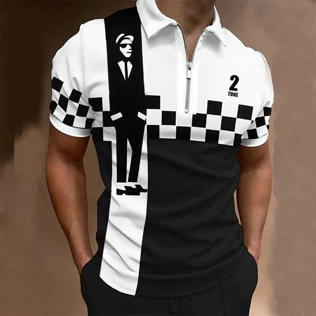 Men's Collar Golf Shirt Plaid Turndown Polo Shirt