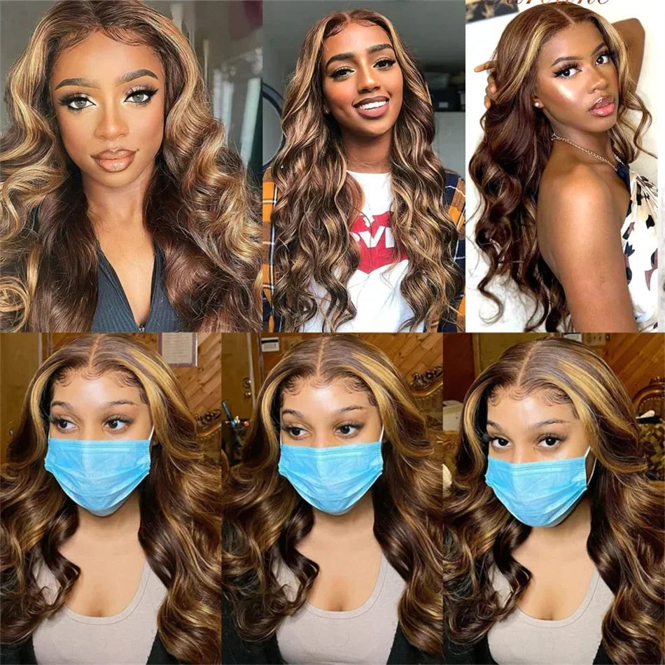 HD Highlight Wig Human Hair Brown Lace Front
