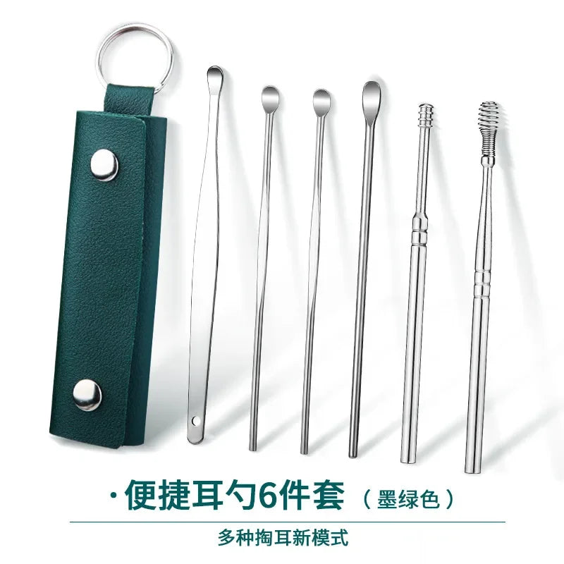 6PCS Stainless Steel Earpick Ear Cleaner Spoon Wax