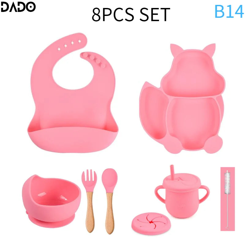 Baby Feeding Set Silicone Suction Bowls Divided Plates