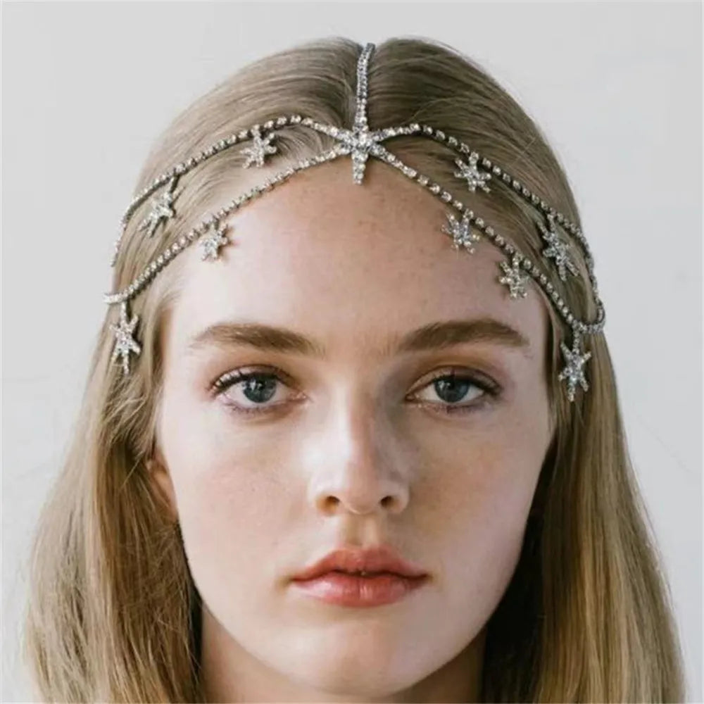 Novelly Crystal Stars Multi-layer Head Chain Wedding Hair