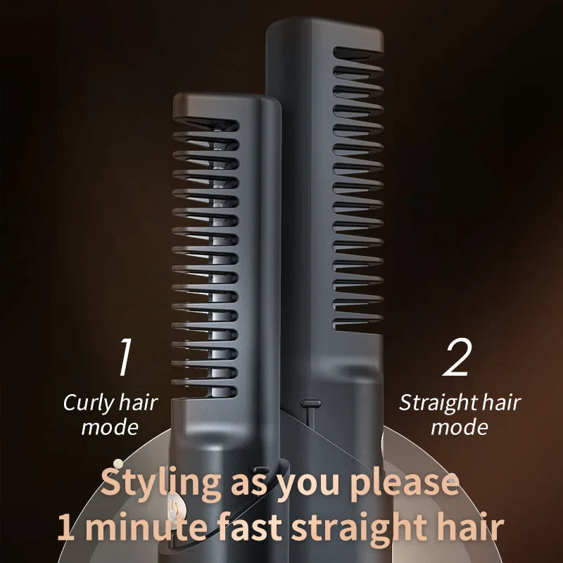 Portable Wireless Electric Hair Brush Heating Hair Straightener