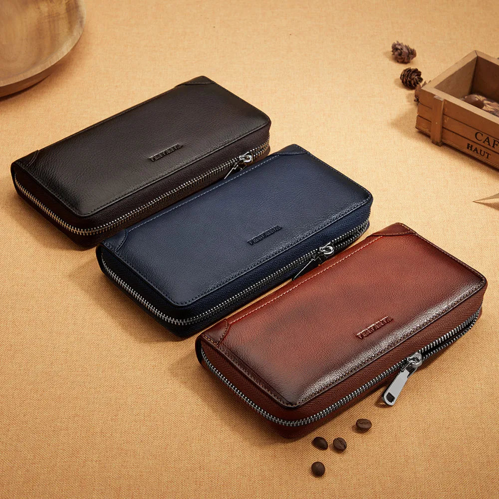 Wallets for Men,Men‘s Leather Large Capacity Clutch Bag Zip Around Long RFID Blocking WalletGenuine First Layer Cowhide Luxury