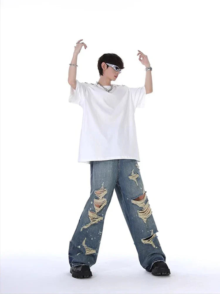 REDDACHIC Men's Torn Ripped Baggy Jeans Hiphop Loose