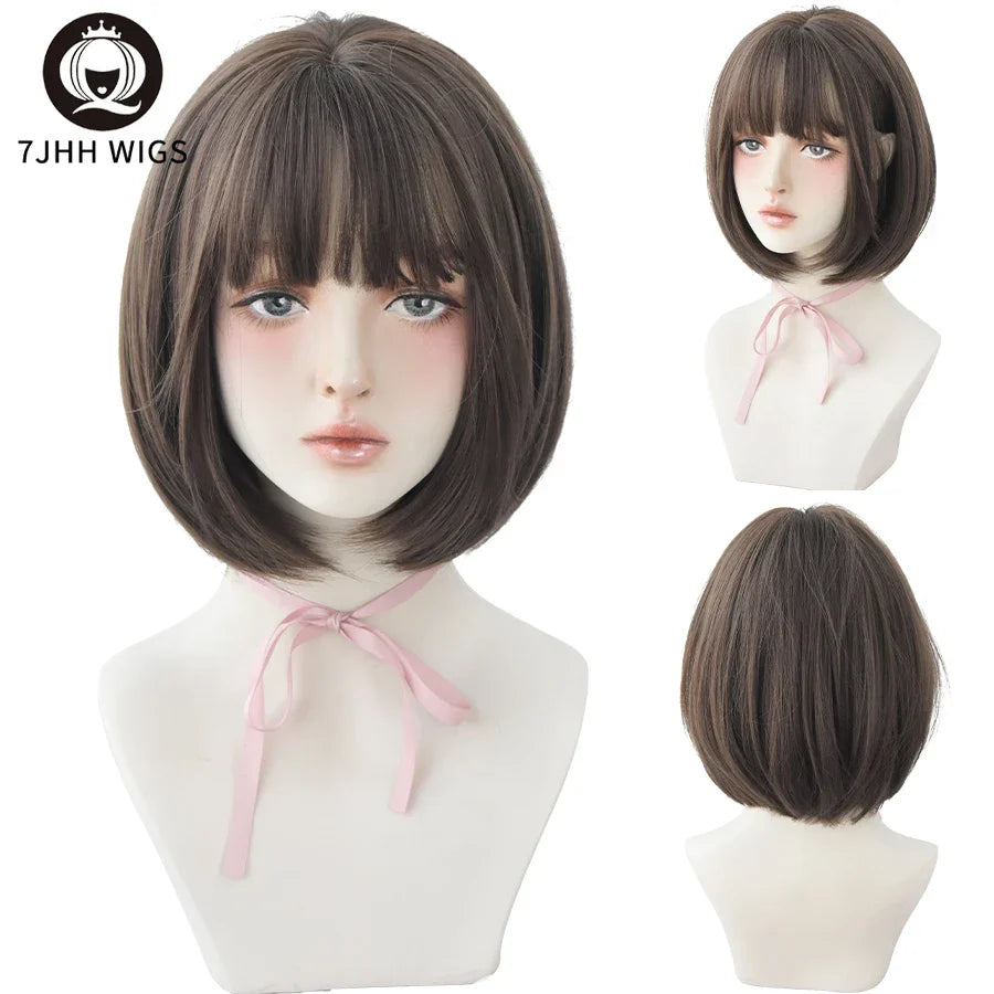 7JHH WIGS Black Short Bob Wig for Girl