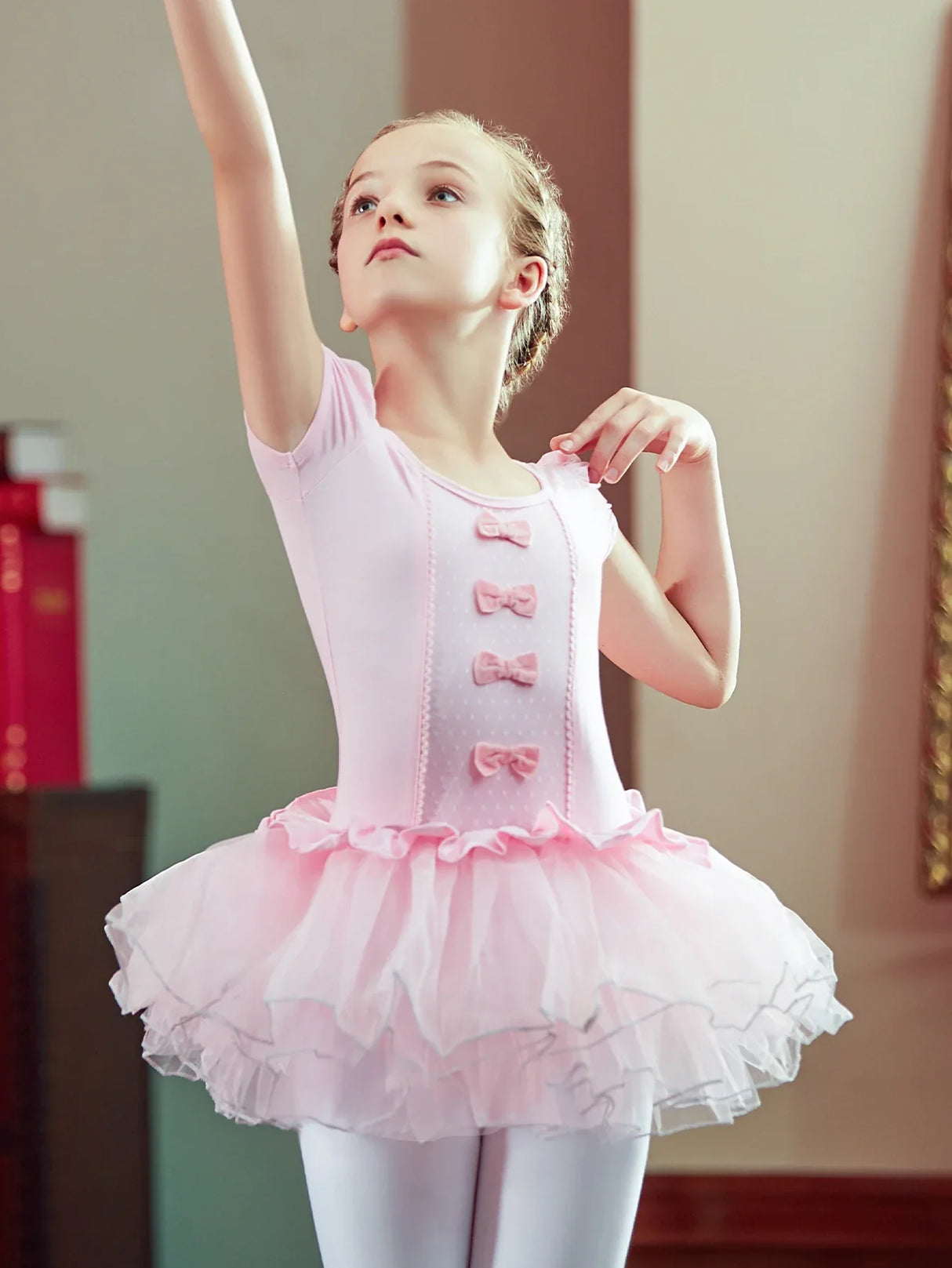 Girl's Elegant Ballet Dress Short Sleeve Dance Wear