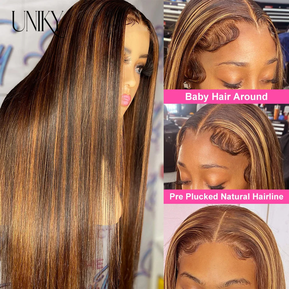 HD Highlight Wig Human Hair Brazilian Glueless Wig