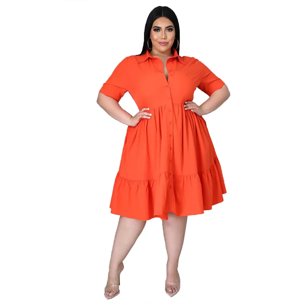 Fashion Plus Size Casual Blouse Dress Elegant Ruched