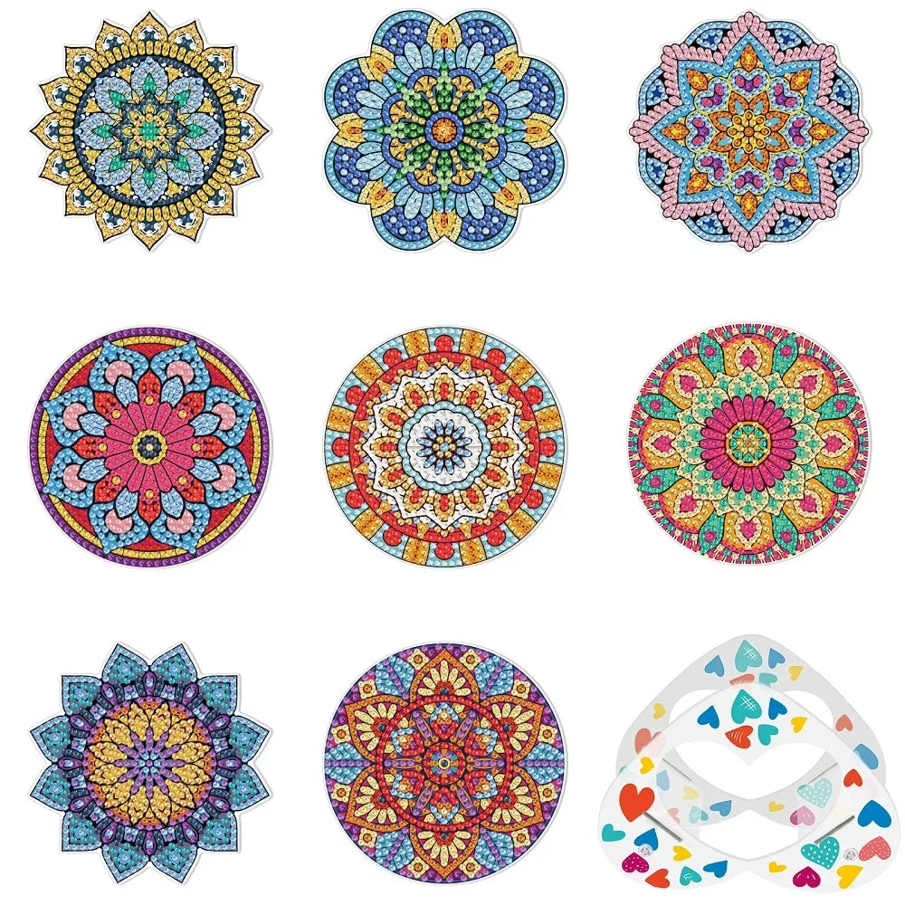 8Pcs DIY Diamonds Painting Coaster Animal Flower Non-slip
