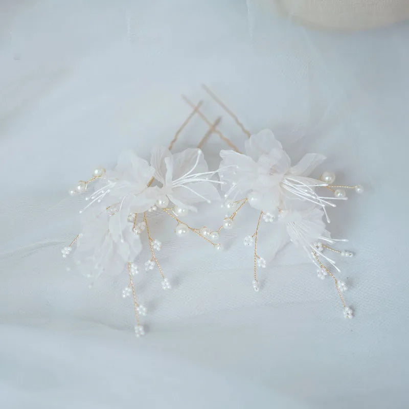 SLBRIDAL Handmade Rhinestones Crystal Pearls Bridal Hair Pin
