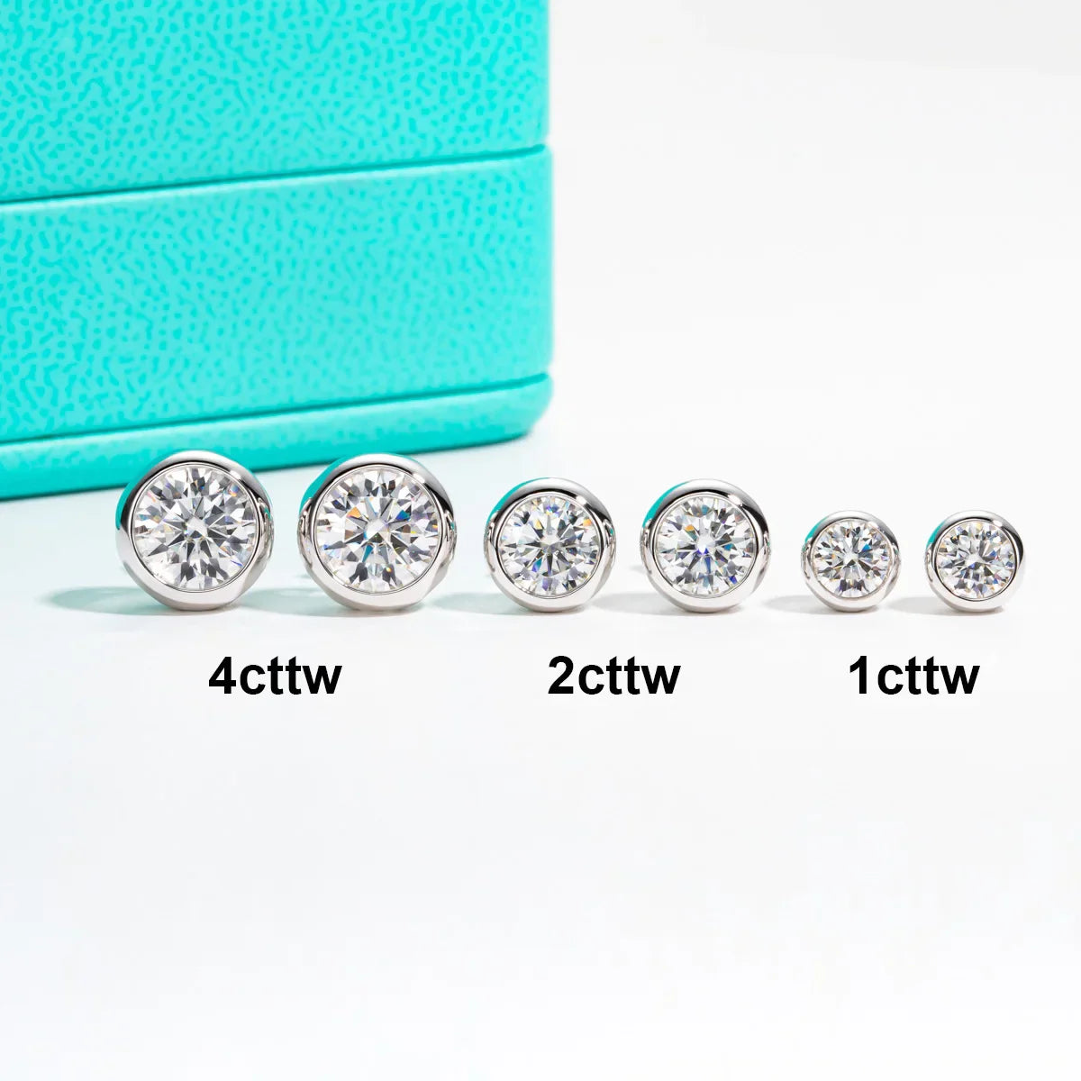 AnuJewel D Color Moissanite Bezel Stud Earrings 18K