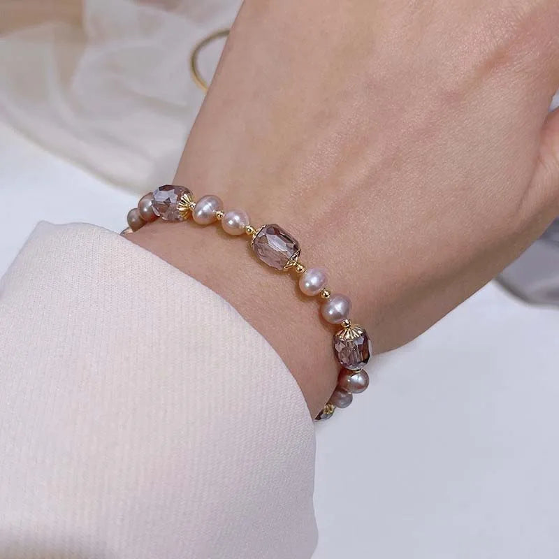 Vintage Purple Imitation Pearl Bracelet for Women Girls