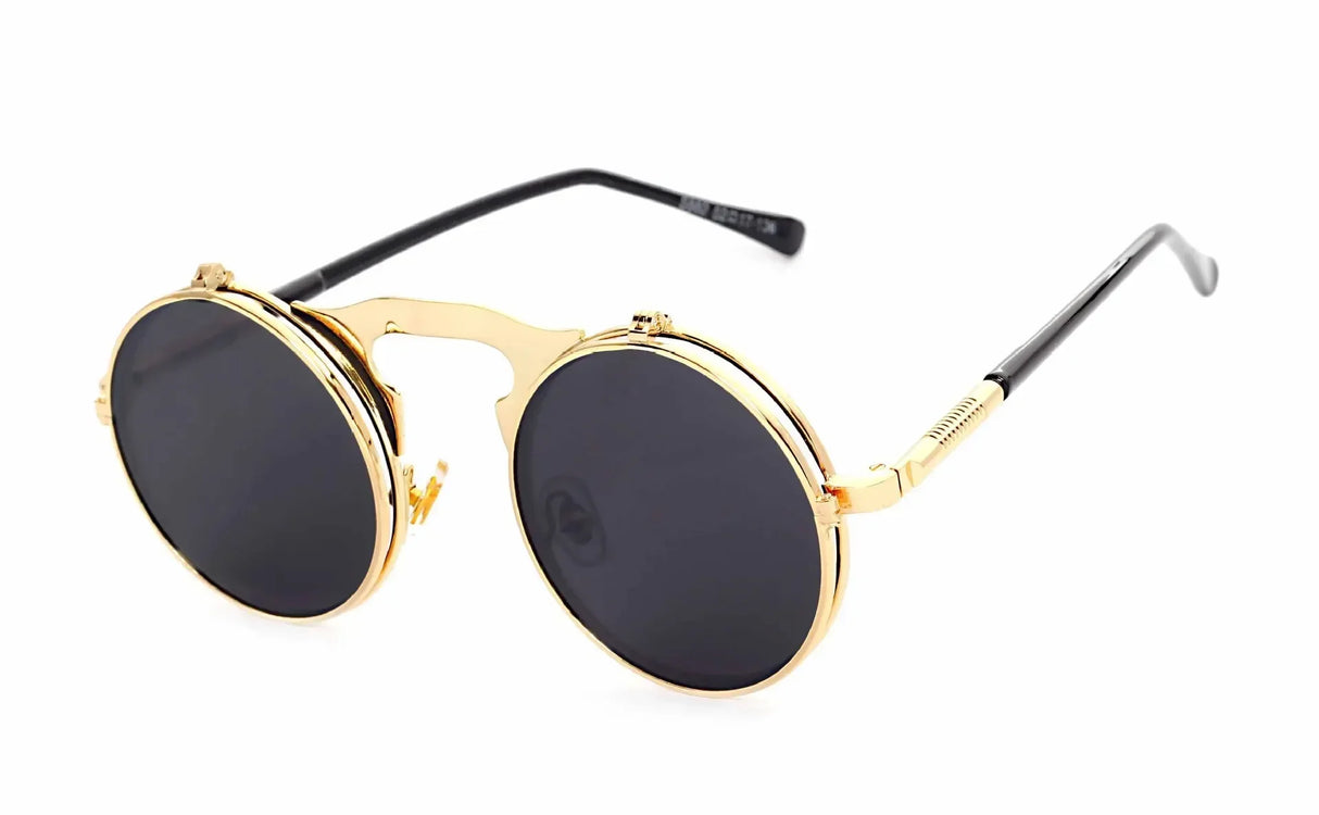 Metallic Retro Punk Steam Flap Vintage Sunglasses Personality