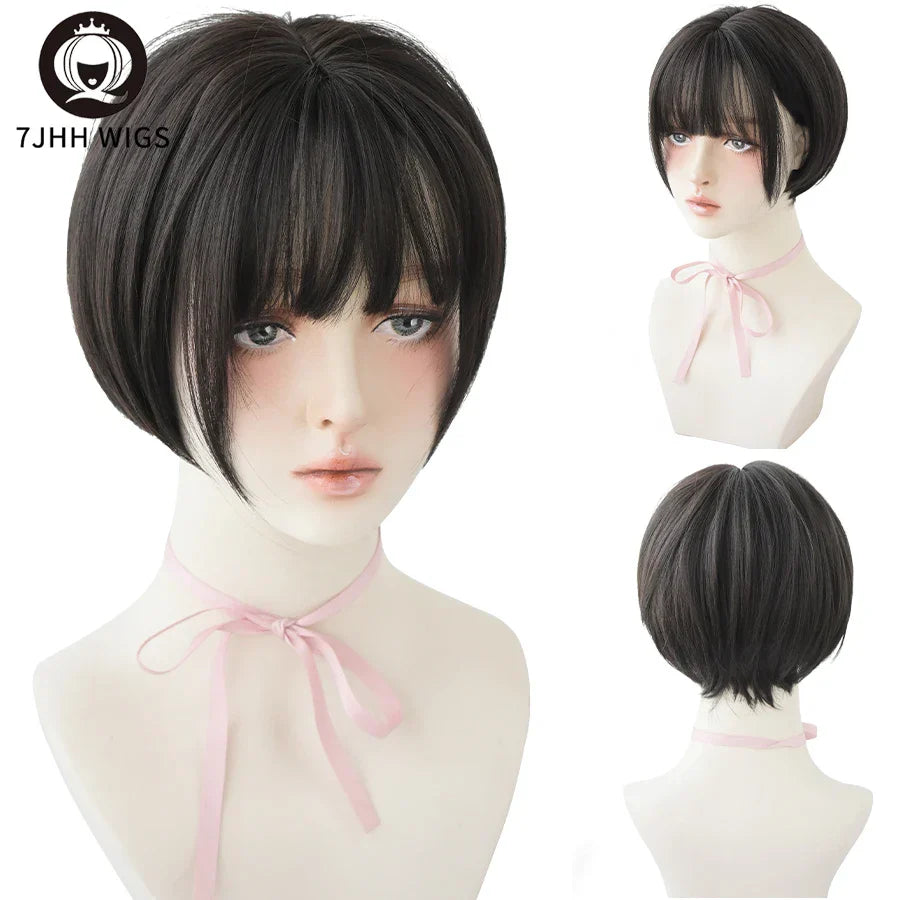 7JHH WIGS Black Short Bob Wig for Girl