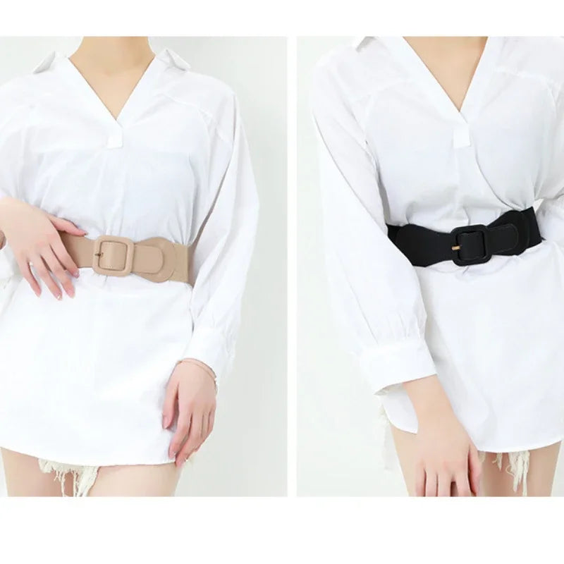 Women's Fashion Wide Belt Square Pin Buckle Imitation