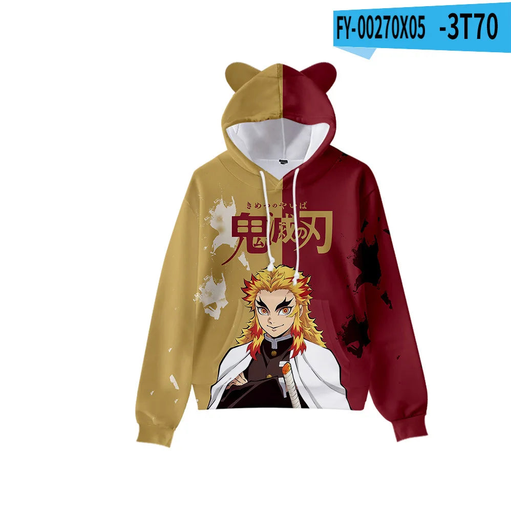 Anime Demon Slayer Hoodies Women Cat Ears Cartoon