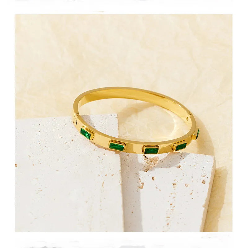 Waterproof Luxury Colorful Cubic Zirconia Bangles Stainless Steel