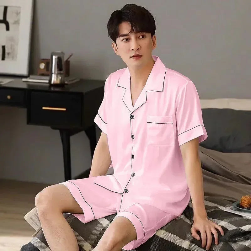 Satin Sleepwear Clothes Solid Ice Color Sleeve 2pcs