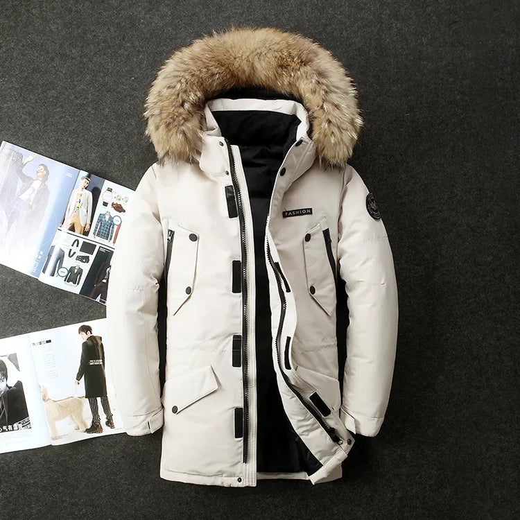 Men Winter Duck Down Coats Hooded Fur Collar