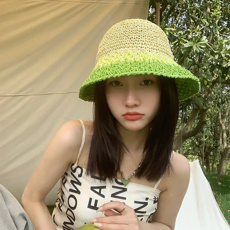Gradient Straw Fisherman Hat Ladies Sweet Summer Sun