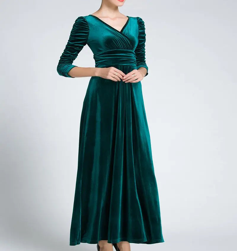 Women Clothing Plus Size Long Dress Velvet Autumn