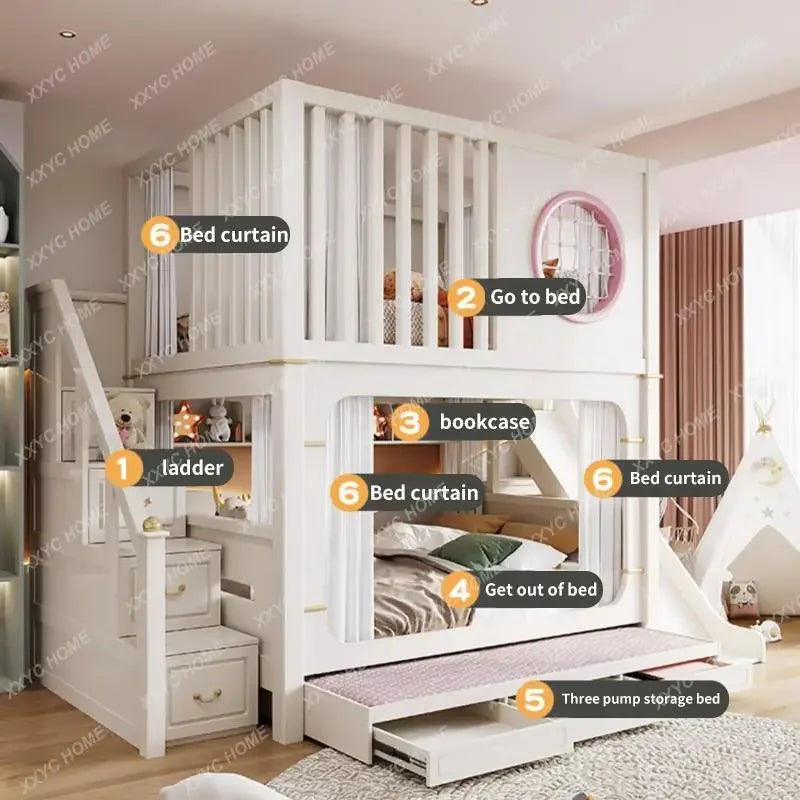Modern High And Low Kids Bed With Ladder