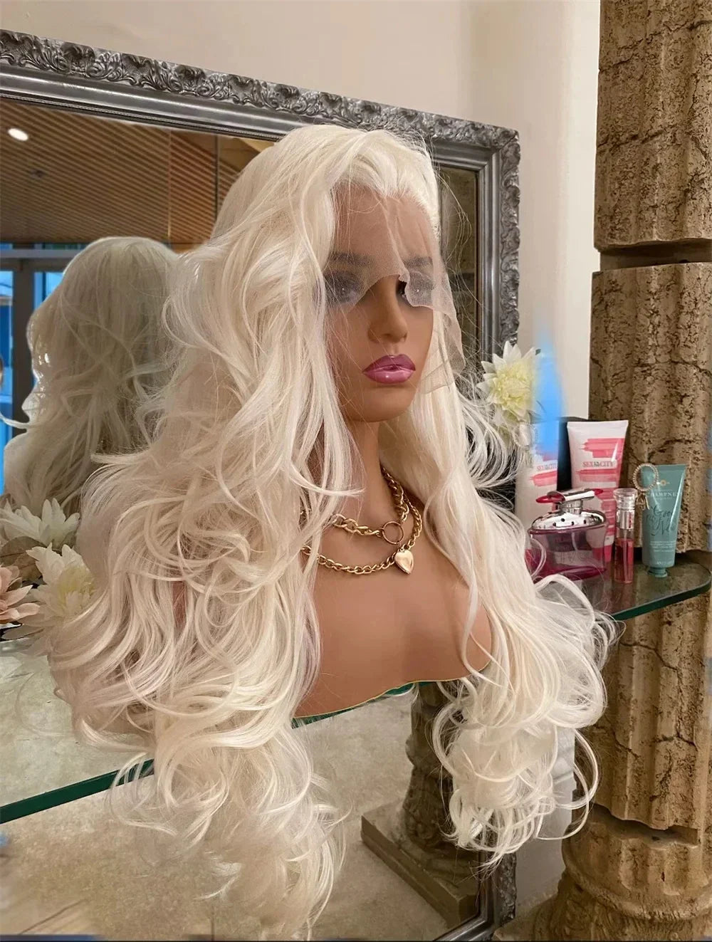 MXWIGS Body Wave Platinum Blonde Synthetic Lace Front