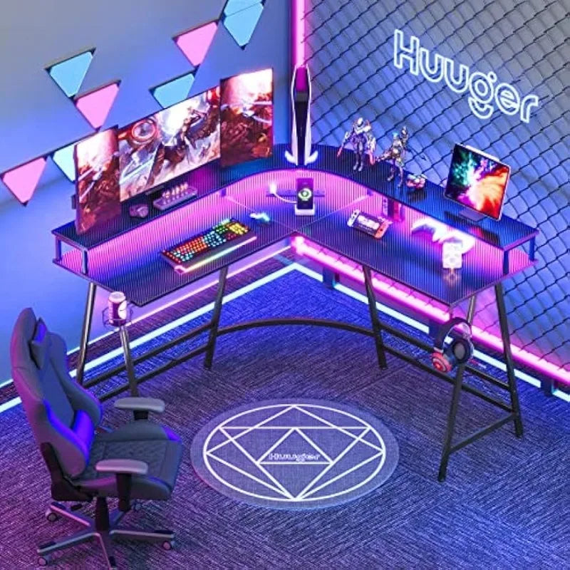 L Shaped Desk Gaming Desk with LED Lights