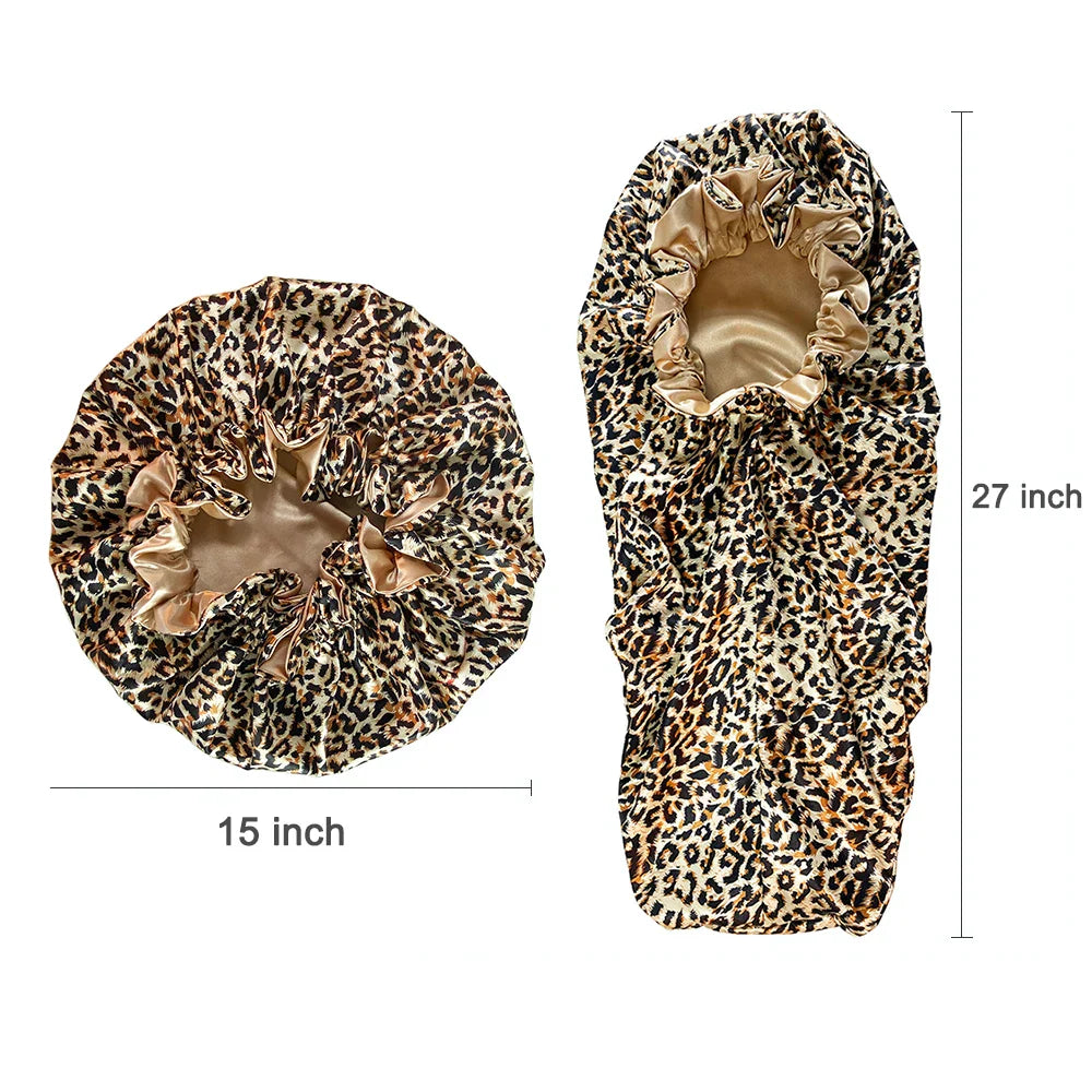 Leopard Print Double Layer Silky Bonnet Adjustable Elastic