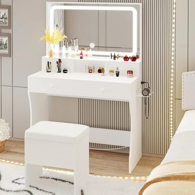 LIKIMIO Vanity Desk with LED Lighted Mirror &