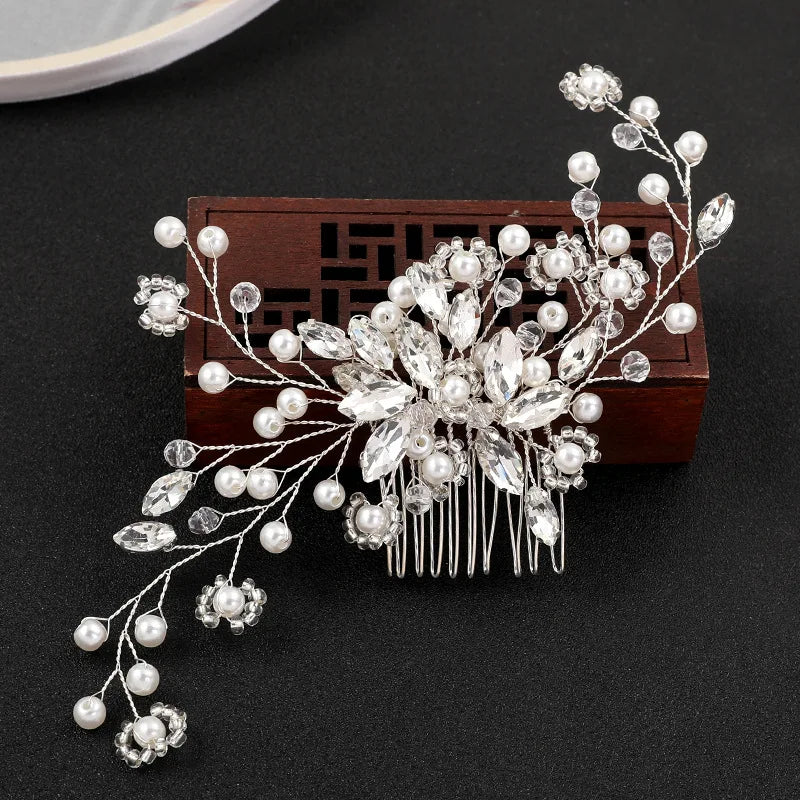 Silver Color Flower Hair Comb Clip Girls Handmade