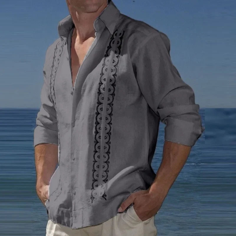 Men Clothing 2023 Fashion Button Turn-down Collar Blouse