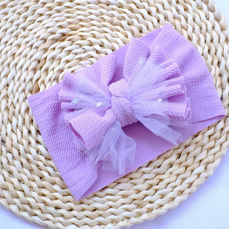 Baby Oversized Bow Headband Leopard Mesh Bowknot Wide
