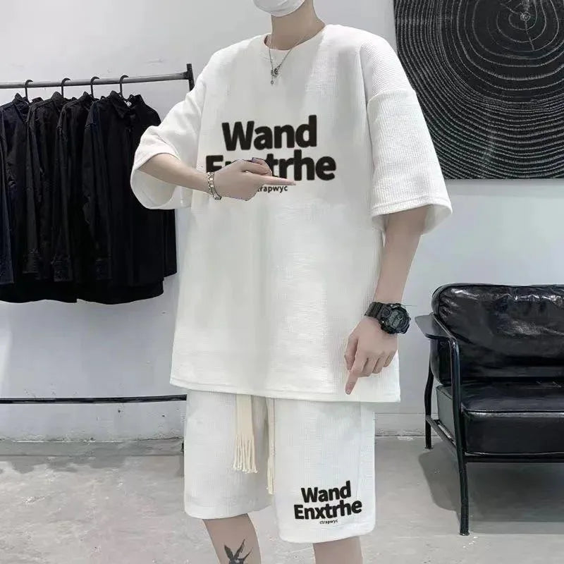 Waffle Suit Short Sleeve Shorts Men's Summer Spring