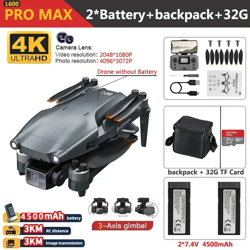 L600 PRO MAX Drone 4K Three-Axis PTZ HD