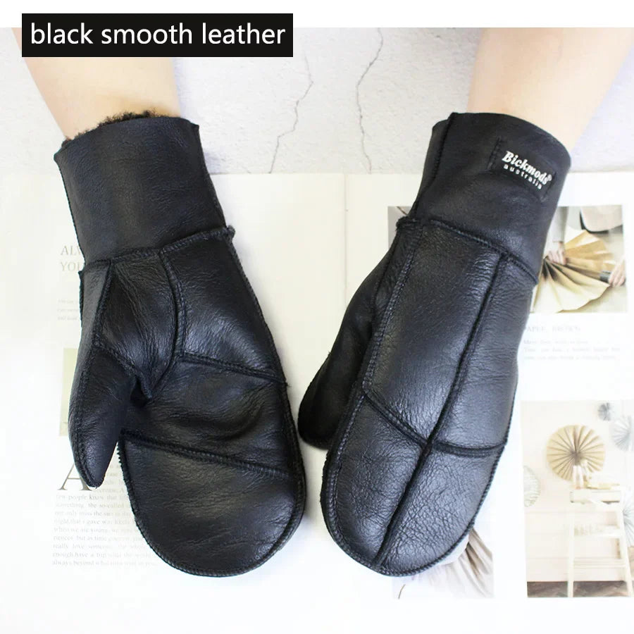 Sheepskin Fur Mittens Women's Leather Wool Color Winter