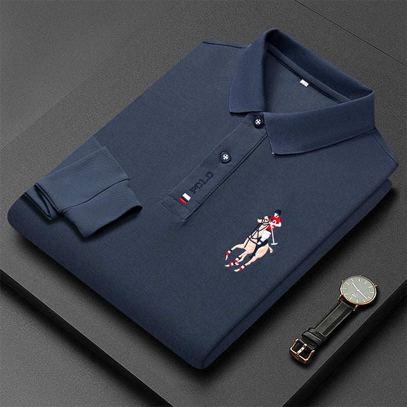 Designer Quality Men's Polo Shirt Autumn Lapel Embroidered