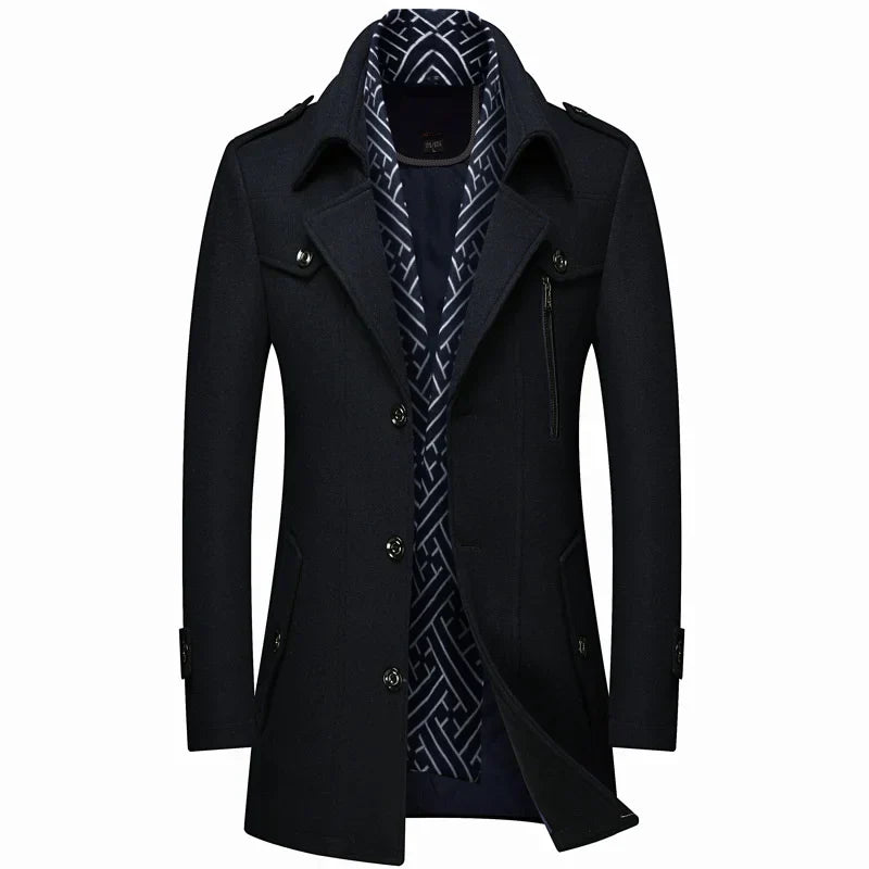 Winter Men's Woolen Coats Fashion Thicken Mid Length