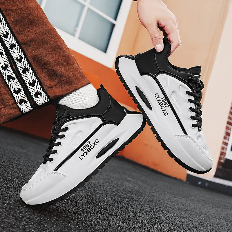 Men's Run Sneaker Walking Leather Shoes Youth Casual Cricket Shoes Fashion Trend Board Shoes Comfort White Skateboard Shoes