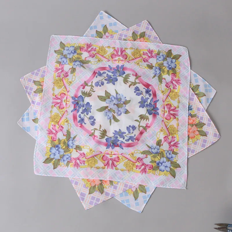 3Pcs 43x43cm Square Flower Printed Lady Women Handkerchiefs