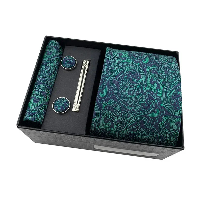 100Silk Feel Set Classic Ties for Men Kerchief