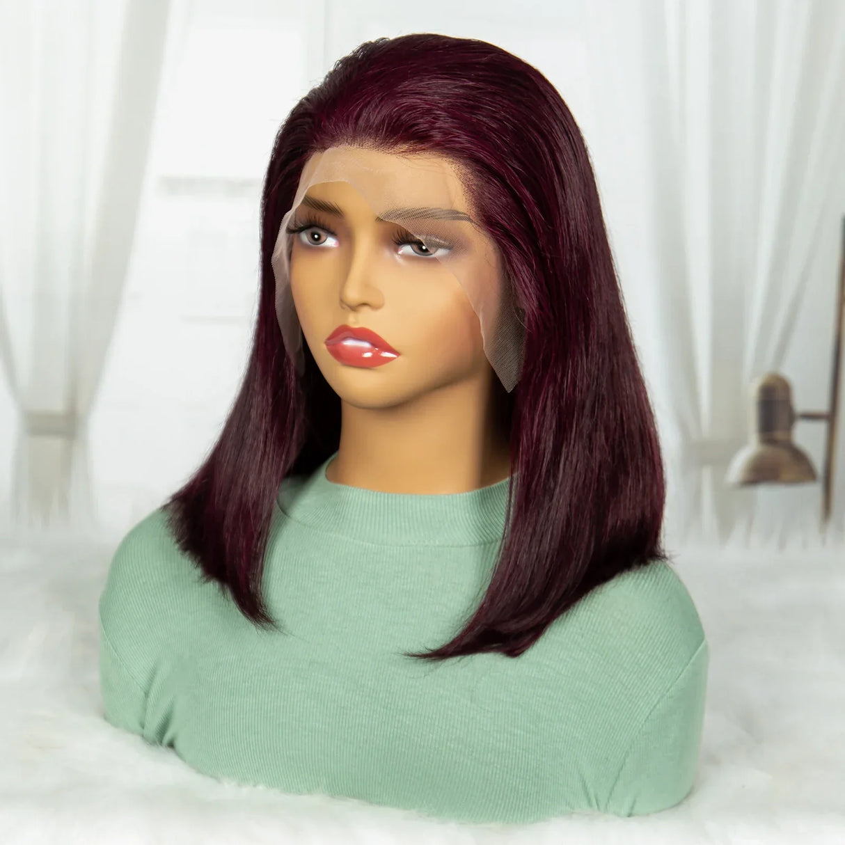 99J Burgundy Straight Short Wig Double Drawn 13x4