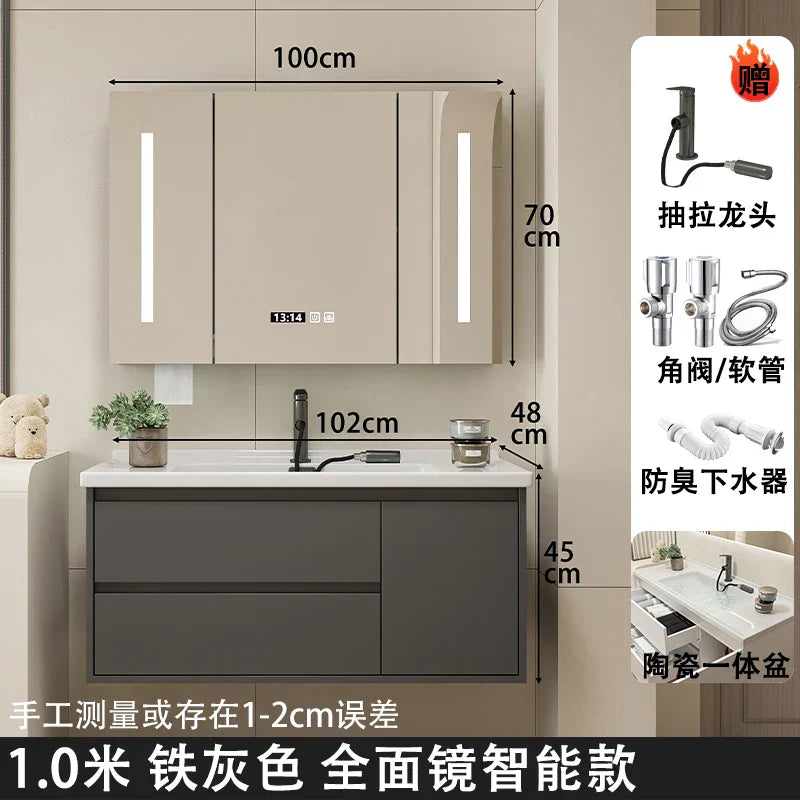 Ceramic Integrated Basin Bathroom Cabinet Modern Minimalist Sink