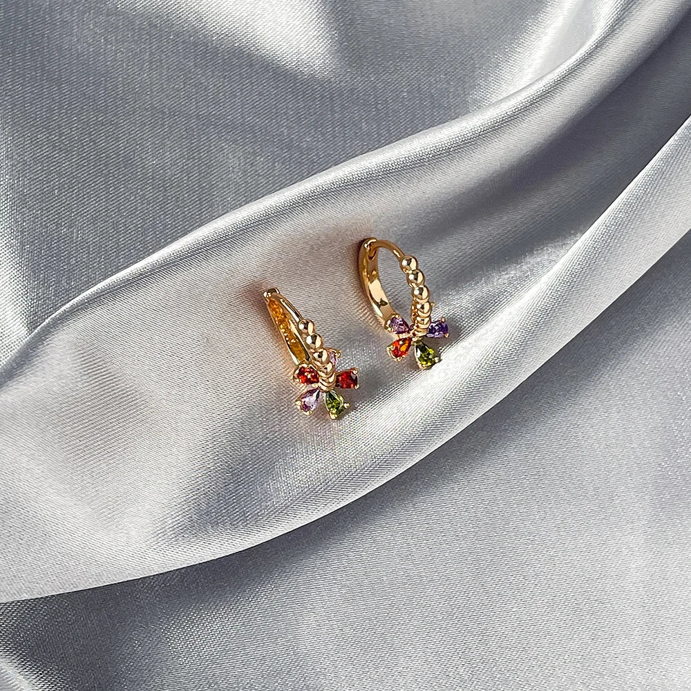Harong Luxurious Copper Colorful Crystal Flower Hoop Earrings
