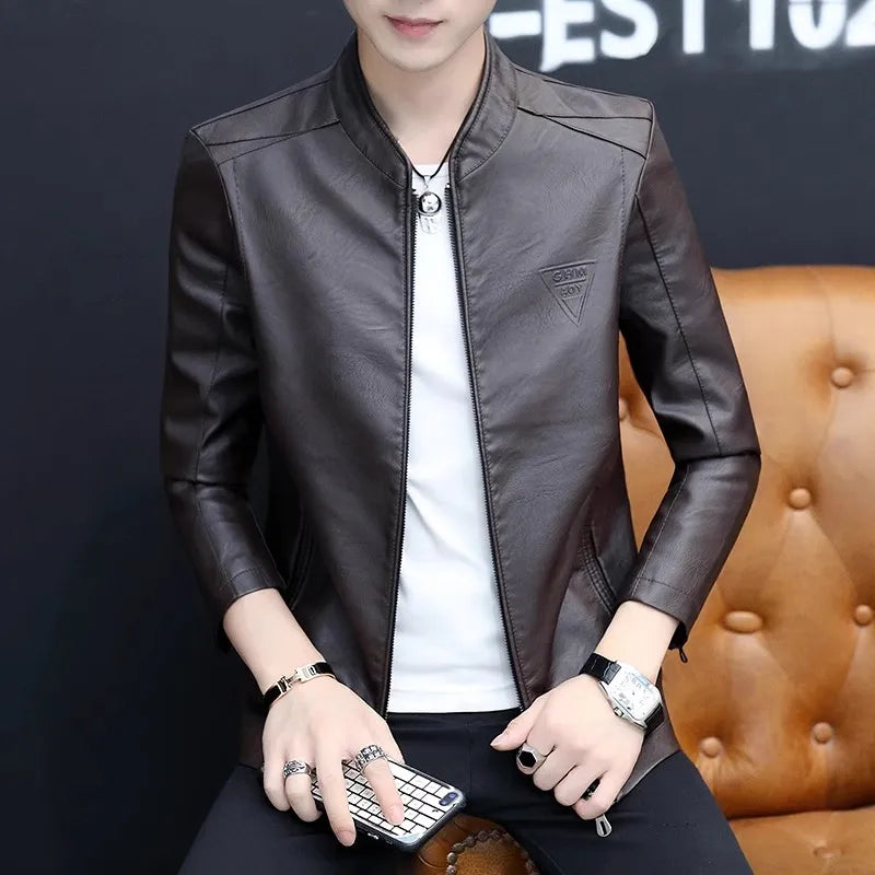 Mens Biker Leather Jacket 2023 Autumn New Men's