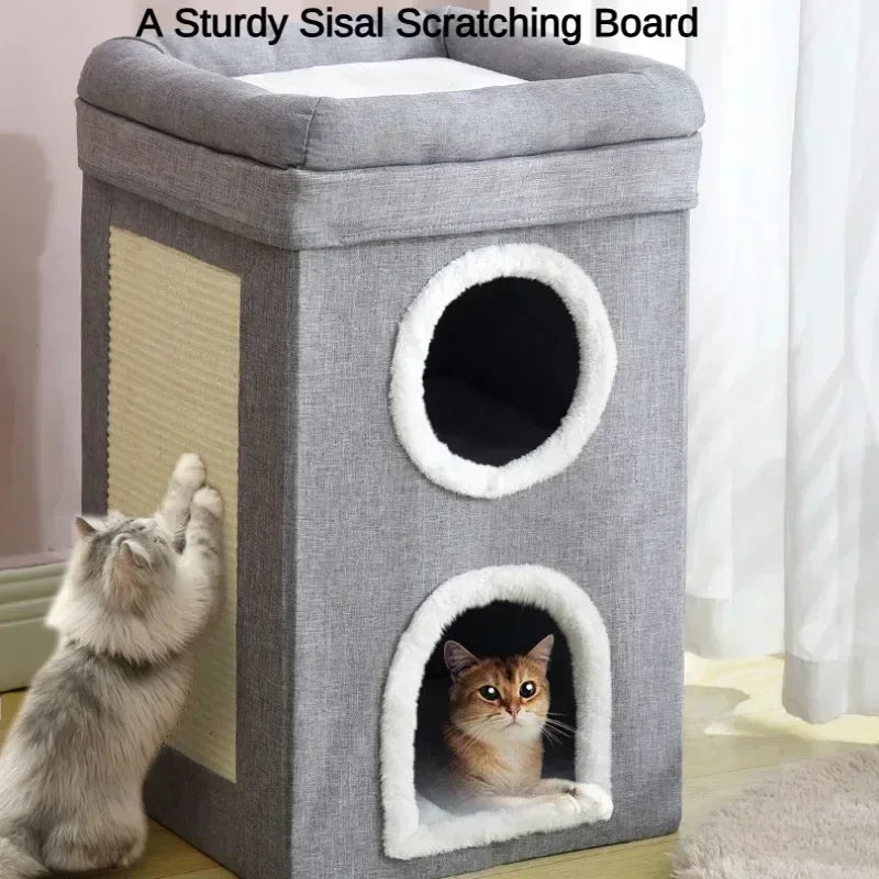 Foldable Cat House with Scratch Pad, Hideaway Condo